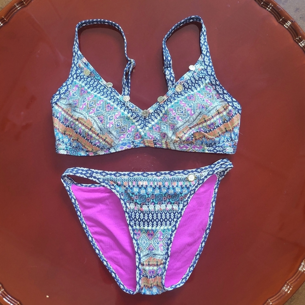 SunSeeker Boho Triangle Underwire Bikini Swim Patterned Printed Size 6 Small